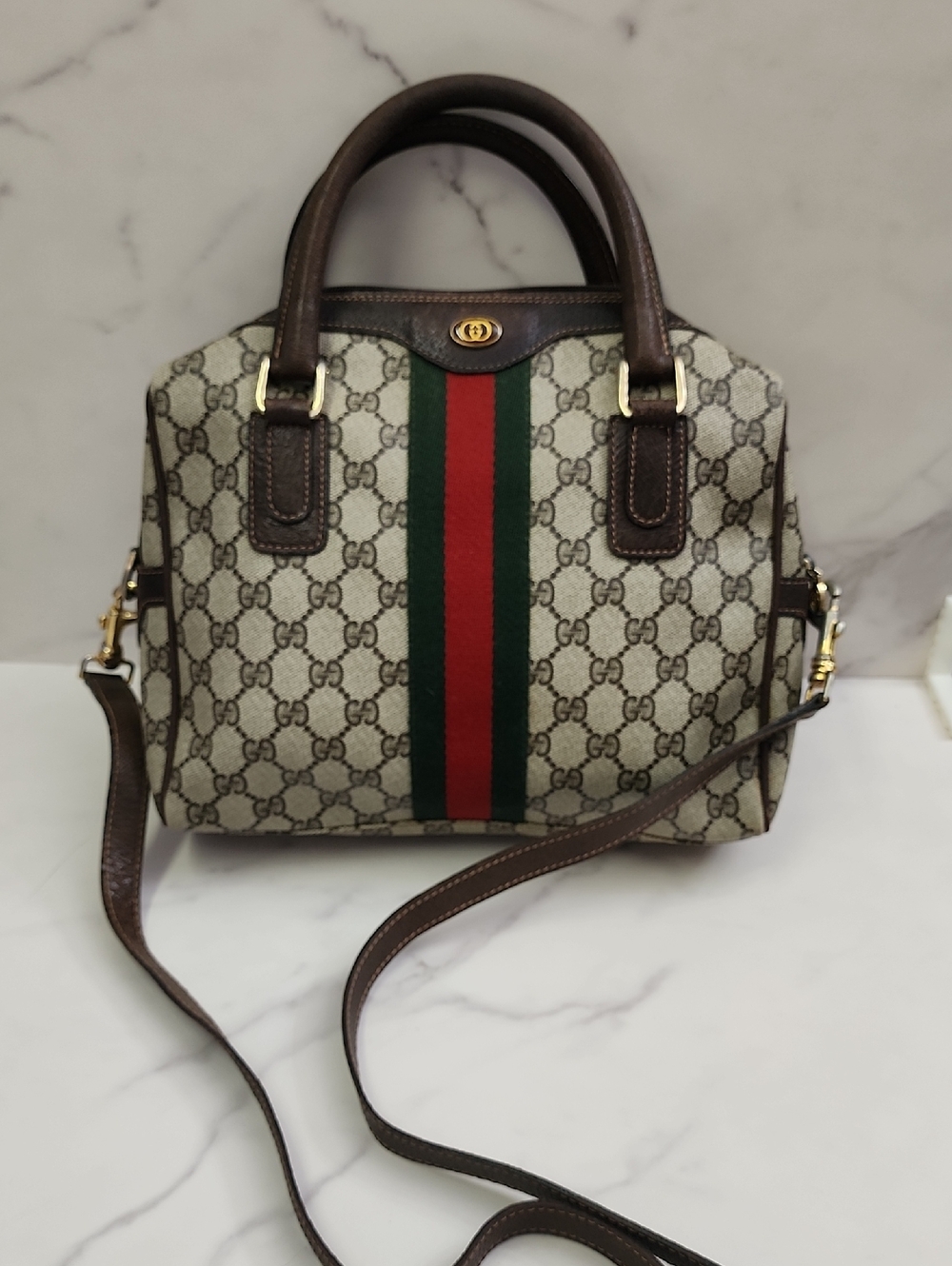 Authentic Vintage Gucci GG Supreme Ophidia Boston Bag With Digital COA
